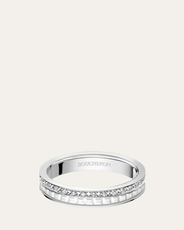 Quatre Double White Edition Wedding Band in 18K White Gold, White Ceramic and Diamonds